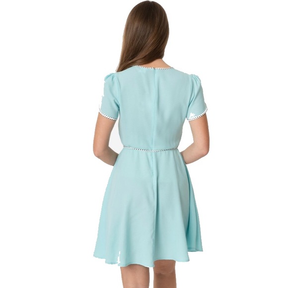 Smak Parlour | Dotted Trim Faux Wrap Flare Dress - Picture 2 of 8